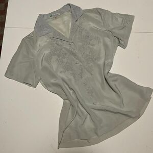 Silky Hand Embroidered Button Up